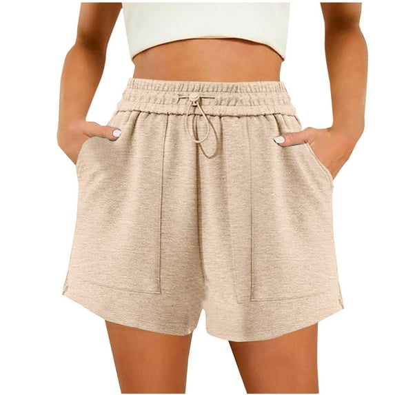 Diufon Womens Lounge Shorts Solid Color Athletic Shorts Elastic Waist Drawstring Shortsd with Pockets