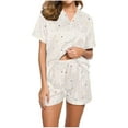 thumbnail image 1 of Diufon Womens Loungewear Sets Lapel Button Short Sleeve Tops Elastic Waist Shorts Pjs Sets, 1 of 4