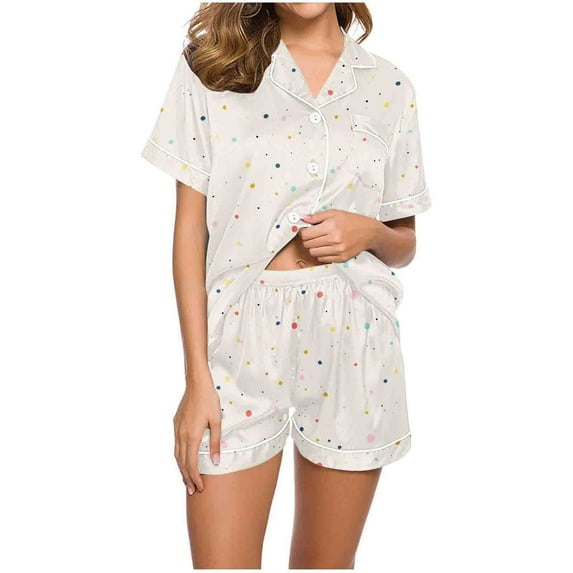 Diufon Womens Loungewear Sets Lapel Button Short Sleeve Tops Elastic Waist Shorts Pjs Sets