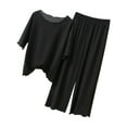 thumbnail image 1 of Diufon Womens Loungewear Sets Ruffle Round Neck Short Sleeve Tops Elastic Waist Pants Pjs Sets, 1 of 2