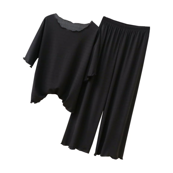 Diufon Womens Loungewear Sets Ruffle Round Neck Short Sleeve Tops Elastic Waist Pants Pjs Sets