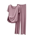thumbnail image 1 of Diufon Womens Loungewear Sets Ruffle Round Neck Short Sleeve Tops Elastic Waist Pants Pjs Sets, 1 of 2