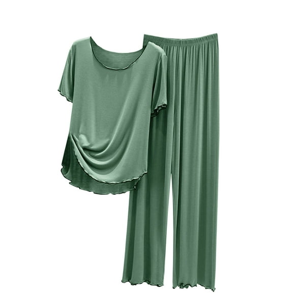Diufon Womens Loungewear Sets Ruffle Round Neck Short Sleeve Tops Elastic Waist Pants Pjs Sets
