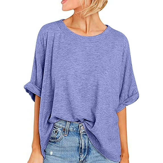 Diufon Womens Oversized T Shirts Summer Short Sleeve Crew Neck Tops Casual Loose Solid Color Tee Shirt