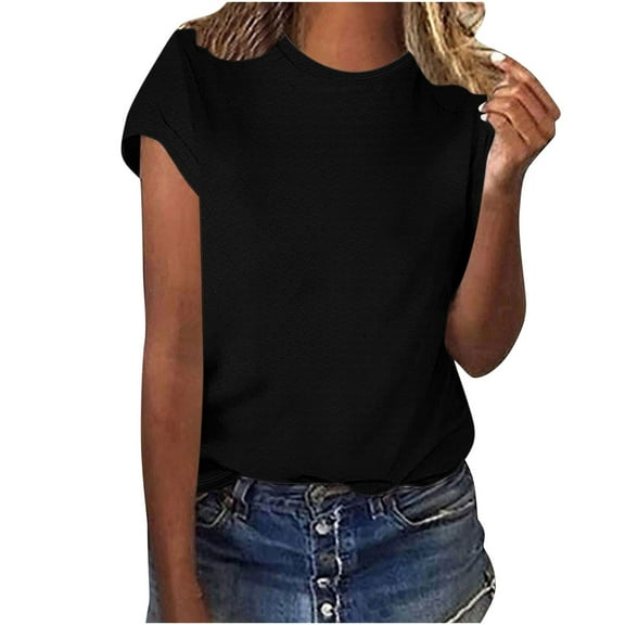 Diufon Womens Summer Tops Dressy Casual Cap Sleeve Crewneck Tops Soft Comfy Solid Color Loose Tunic Blouse
