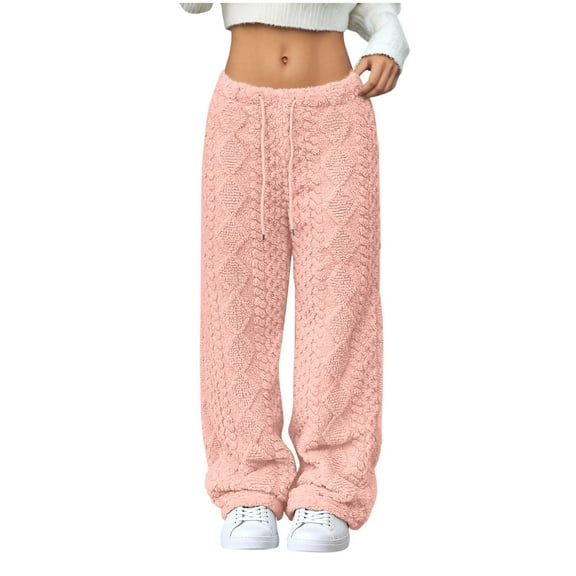 Diufon Womens Pajama Pants Elastic Waist Wide Leg Fleece Sleepwear Winter Fuzzy Warm Lounge Blanket Pants