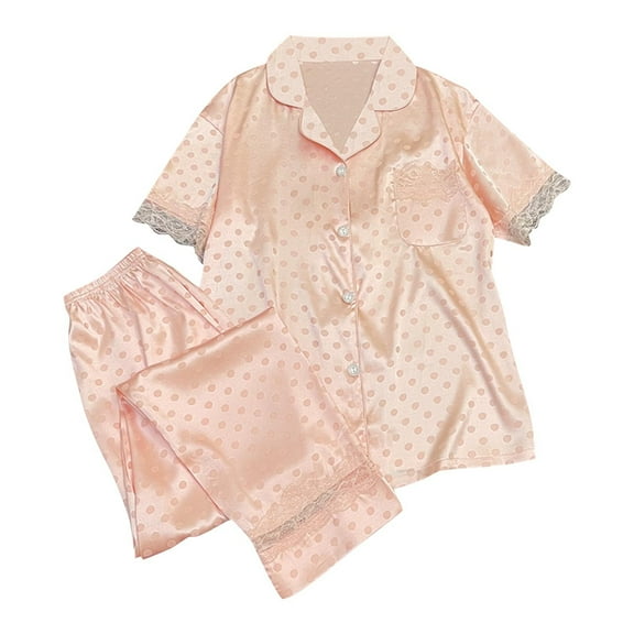 Diufon Womens Pajamas Sets Lapel Button Short Sleeve Tops with Pockets Elastic Waist Shorts Sets
