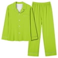 thumbnail image 1 of Diufon Womens Pajamas Suits Solid Color Lapel Button down Shirt Stretch Elastic Waist Loose Loungewear Pant (3X-Large, Green), 1 of 4