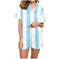 thumbnail image 1 of Diufon Womens Pjs Sets Lapel Button Short Sleeve Shirts Stripe Printed Elastic Waist Shorts Sets, 1 of 5