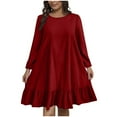 thumbnail image 1 of Diufon Womens Plus Size A-Line Dress Ruffle Hem Knee Length Dress Fall Casual Long Sleeve Crewneck Cute Dresses, 1 of 7