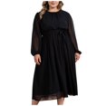thumbnail image 1 of Diufon Womens Plus Size Chiffon Dress Solid Color Midi Dresses Round Neck Long Sleeve Dress, 1 of 7