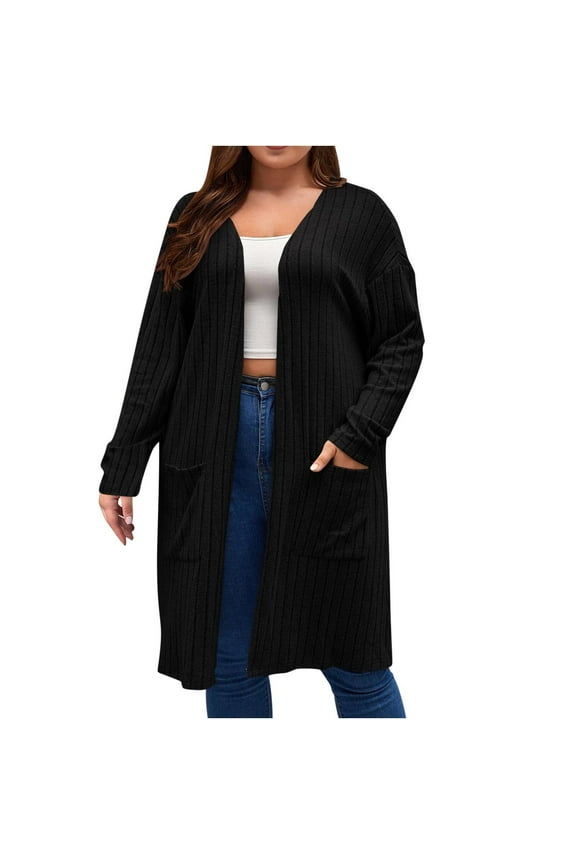 Lightweight Cardigans for Women Plus Size Cotton Solid Color Sweater Tops Long Sleeve Coats with Pockets