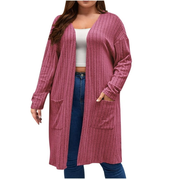 Diufon Lightweight Cardigans for Women Plus Size Cotton Solid Color Sweater Tops Long Sleeve Coats with Pockets