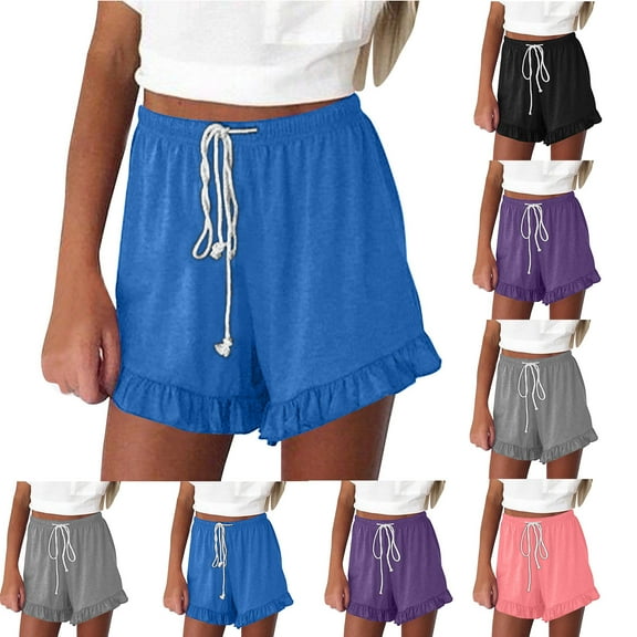 Diufon Womens Summer Shorts High Waisted Elastic Drawstring Loose Shorts Casual Ruffle Hem Sleep Short Pants