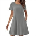 thumbnail image 1 of Diufon Womens Plus Size Dresses Solid Color Dress Round Neck Short Sleeve Midi Dress with Pockets, 1 of 6