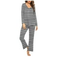 thumbnail image 1 of Diufon Womens Plus Size Pajama Sets Stripe V Neck Long Sleeve Tops Elastic Waist Pants Sleepwear Sets, 1 of 5