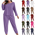 thumbnail image 1 of Diufon Womens Plus Size Pajamas Long Sleeve Solid Color Crewneck Tops & Pants 2 Piece Sleepwear Casual Home Suit, 1 of 6