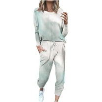 Diufon Womens Plus Size Sets Crew Neck Long Sleeve Tops Gradient Drawstring Pants with Pockets