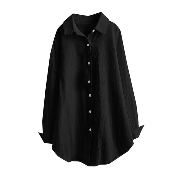 Diufon Womens Plus Size Shirts Casual Solid Color Coats Lapel Button Long Sleeve Jackets