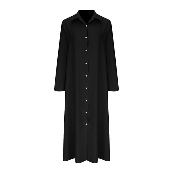 Diufon Womens Plus Size Shirts Dresses Casual Solid Color Maxi Dress Lapel Button Long Sleeve Dress