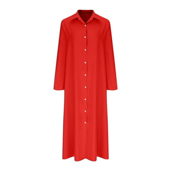 Diufon Womens Plus Size Shirts Dresses Casual Solid Color Maxi Dress Lapel Button Long Sleeve Dress