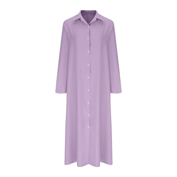 Diufon Womens Plus Size Shirts Dresses Casual Solid Color Maxi Dress Lapel Button Long Sleeve Dress