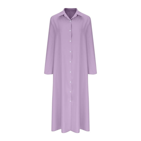 Diufon Womens Plus Size Shirts Dresses Casual Solid Color Maxi Dress Lapel Button Long Sleeve Dress