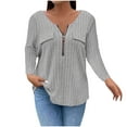 thumbnail image 1 of Diufon Womens Plus Size Sweaters 3/4 Sleeve Zip-up V Neck Ribbed Knit Tops Solid Color Casual Work Blouses, 1 of 6