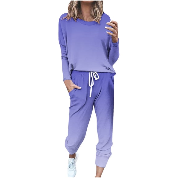 Diufon Womens Plus Size Sweatsets Gradient Printed Long Sleeve Tops Drawstring Pants with Pockets