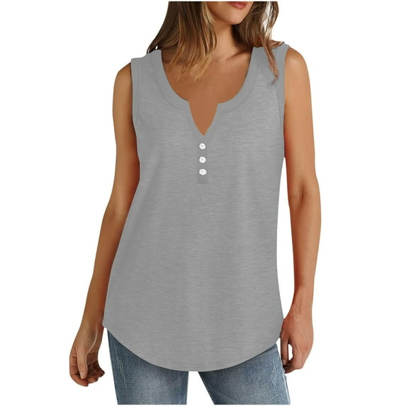 Diufon Womens Plus Size Tank Tops V Neck Sleeveless Button Tops Summer Casual Solid Color Tees