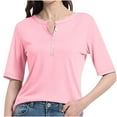 thumbnail image 1 of Diufon Womens Plus Size Tees Summer Casual Solid Color Tops V Neck Short Sleeve Button T-Shirts, 1 of 5
