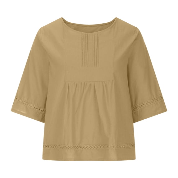 Diufon Womens Plus Size Tops Round Neck Half Sleeve Tees Casual Solid Color Hollow out T-Shirts
