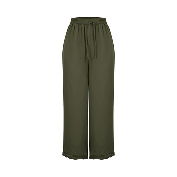 Diufon Womens Plus Size Wide Leg Pants Elastic High Waist Drawstring Pants Lace Patchwork Hem Pants