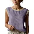 thumbnail image 1 of Diufon Summer Tops for Women Cotton Linen Lace Trim Cap Sleeve Tank Top Casual Crewneck Beach Vacation Blouses, 1 of 9
