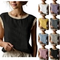 thumbnail image 1 of Diufon Summer Tops for Women Cotton Linen Lace Trim Cap Sleeve Tank Top Casual Crewneck Beach Vacation Blouses, 1 of 9