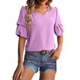 thumbnail image 1 of Diufon Womens Puff Sleeve Summer Tunics Chiffon Half Sleeve Polka Dot Tops V Neck Solid Color Blouses, 1 of 6