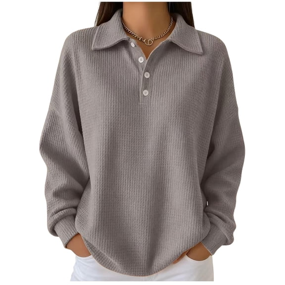 Diufon Womens Pullover Long Sleeve Spring Fall Knitted Lapel Tops Loose Tunic Shirts Dressy Casual Blouses