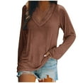 thumbnail image 1 of Diufon Womens Pullover Tops Casual Loose Solid Color Blouses V Neck Long Sleeve Breathable Tops, 1 of 4