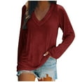 thumbnail image 1 of Diufon Womens Pullover Tops Casual Loose Solid Color Blouses V Neck Long Sleeve Breathable Tops, 1 of 4