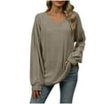 thumbnail image 1 of Diufon Womens Pullover Tops V Neck Long Sleeve Blouses Tops Fall Casual Solid Color Tops, 1 of 7