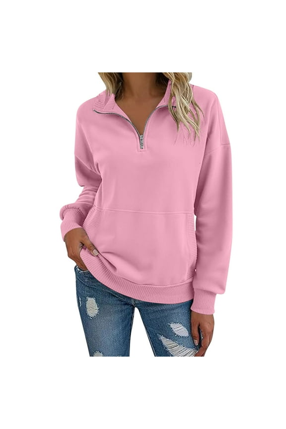 Womens Quarter Zip Pullover Casual Long Sleeve Shirts Half Zip Sweatshirts with Pockets Fall Fashion Clothes