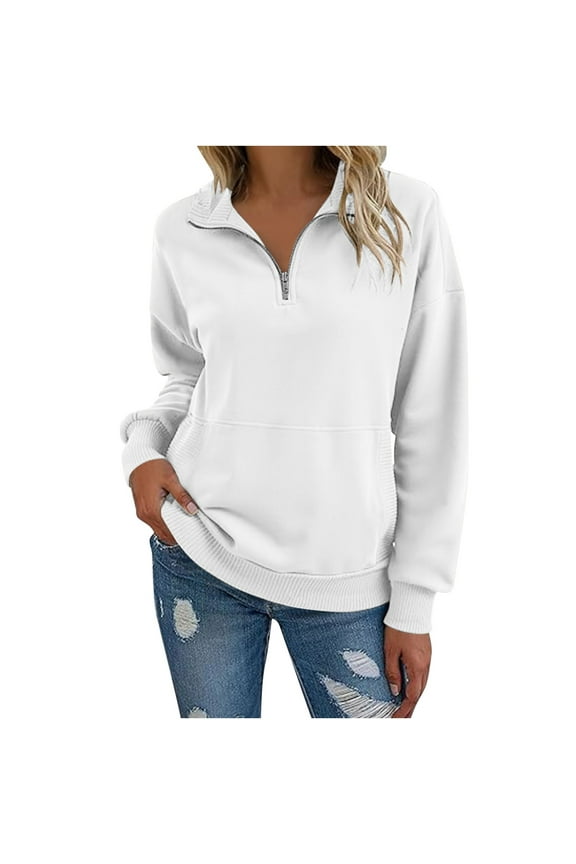 Womens Quarter Zip Pullover Casual Long Sleeve Shirts Half Zip Sweatshirts with Pockets Fall Fashion Clothes