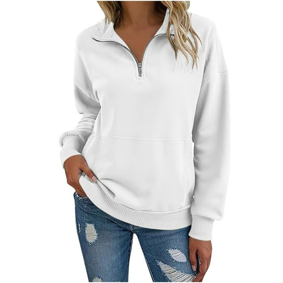 Diufon Womens Quarter Zip Pullover Casual Long Sleeve Shirts Half Zip Sweatshirts with Pockets Fall Fashion Clothes