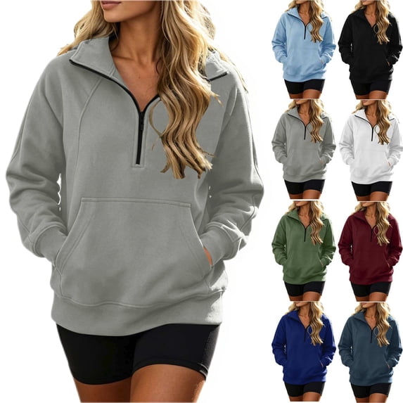 Diufon Womens Quarter Zip Pullover Casual Long Sleeve Shirts Half Zip Sweatshirts with Pockets Fall Fashion Clothes
