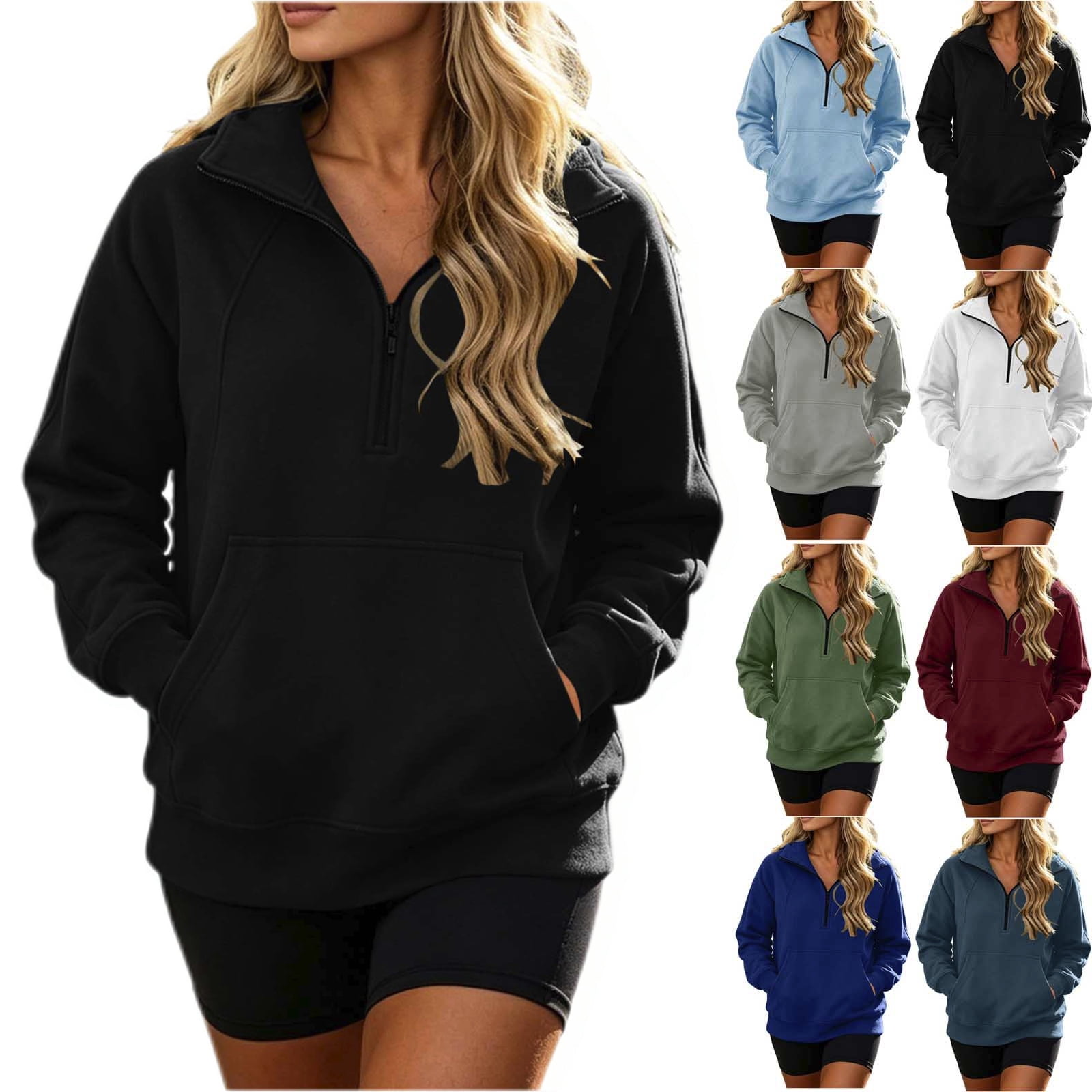Womens Quarter Zip Pullover Casual Long Sleeve Shirts Half Zip Sweatshirts with Pockets Fall Fashion Clothes