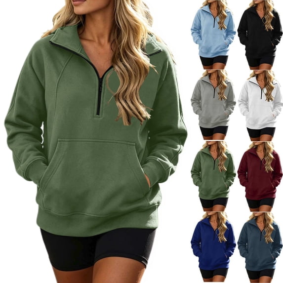 Diufon Womens Quarter Zip Pullover Casual Long Sleeve Shirts Half Zip Sweatshirts with Pockets Fall Fashion Clothes