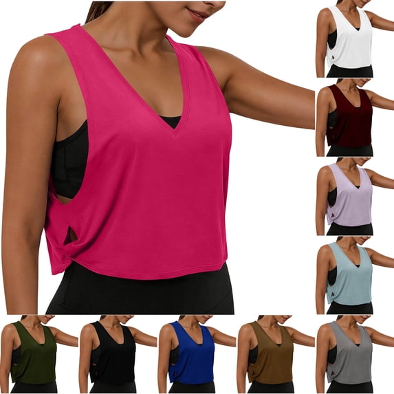 Diufon Athletic Tank Tops for Women Casual Sleeveless V Neck Yoga Gym Sport Crop Tops Side Knot Cut-Out Blouses