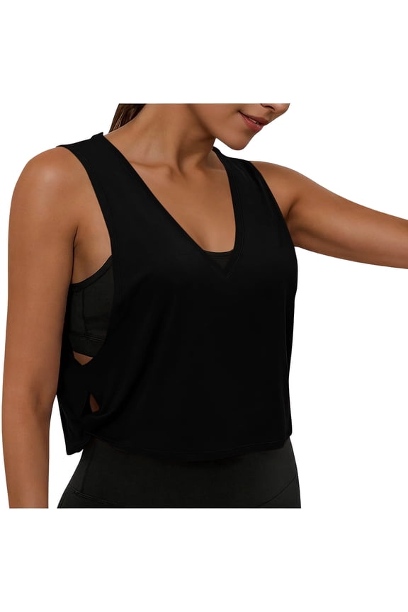 Athletic Tank Tops for Women Casual Sleeveless V Neck Yoga Gym Sport Crop Tops Side Knot Cut-Out Blouses