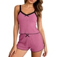 thumbnail image 1 of Diufon Womens Pajama Set Summer Casual Lace V Neck Cute Bow Camisole with Shorts Ribbed Knitted Slim Sleepwear, 1 of 9