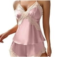thumbnail image 1 of Diufon Womens Satin Pajamas Set Lace Patchwork V Neck Sleeveless Tops Elastic Waist Shorts, 1 of 6